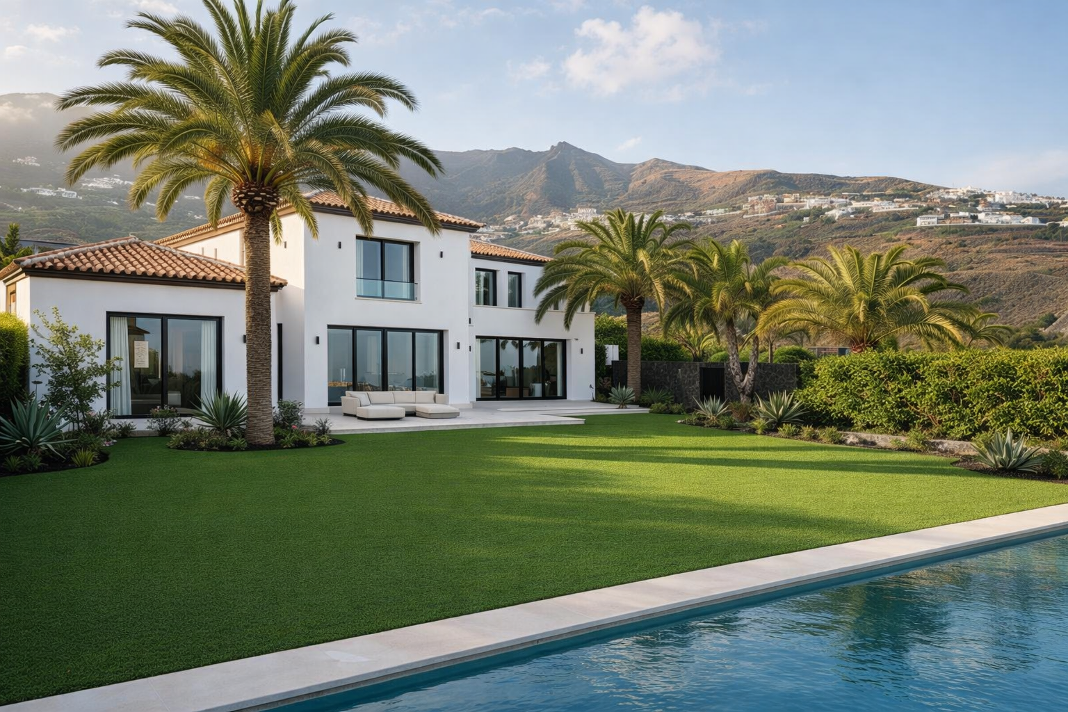 Jardín con césped artificial instalado por CanaryTurf en Gran Canaria