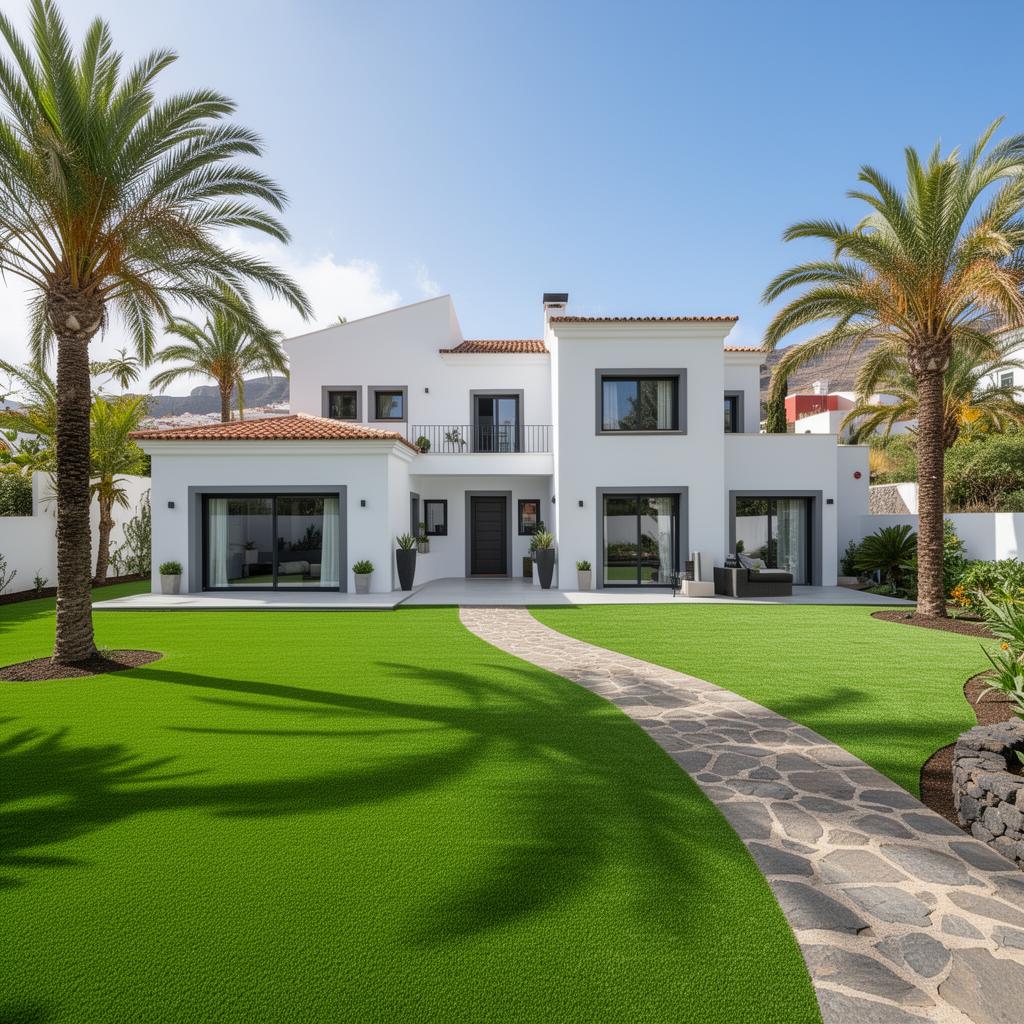 Jardín residencial con césped artificial en Gran Canaria